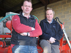 Mark Woodin and Roger Seed receiving split-level subsoiler Tiller Roll Combination